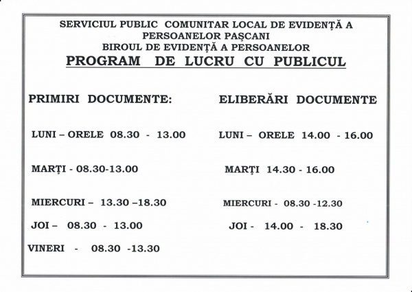 Program de lucru cu publicul