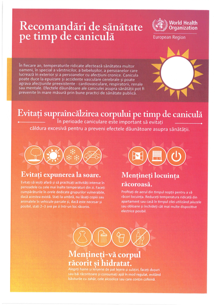 Recomandări pentru prevenirea incidentelor în timpul perioadelor cu temperaturi extreme - caniculă