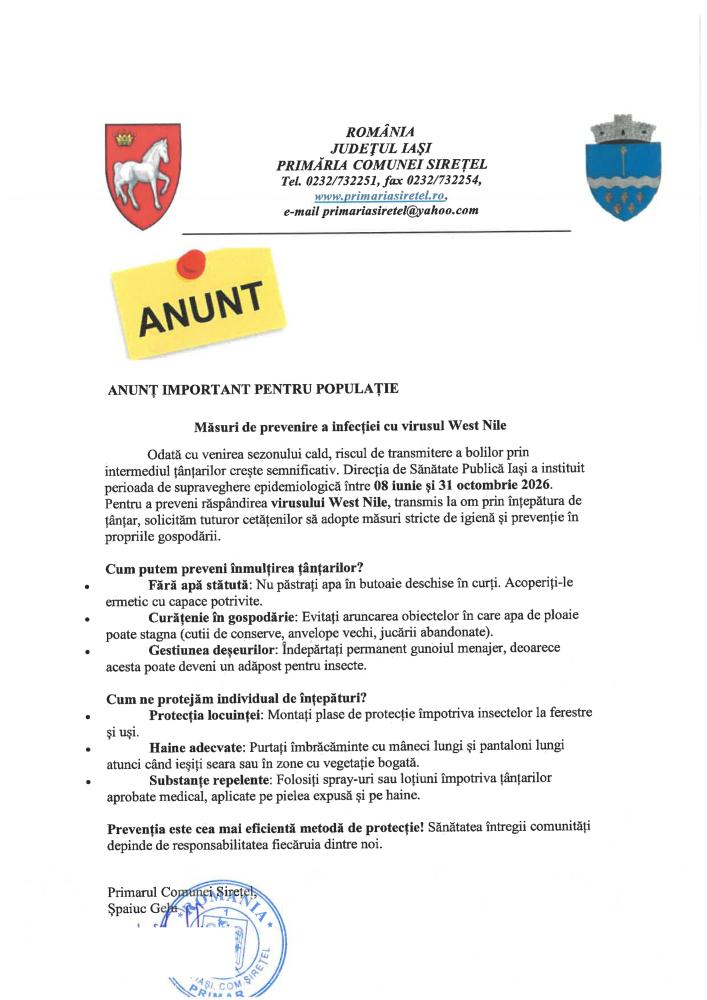 Măsuri de prevenire a infecției cu virusul West Nile