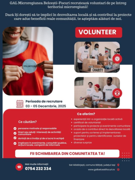 Anunț - Recrutare voluntari în Microregiunea Belcești-Focuri