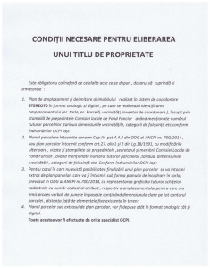 Condiții necesare pentru eliberarea unui titlu de proprietate